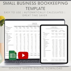 Small Business Bookkeeping Template | Profit and Loss Google Sheets Spreadsheet | Income Expense Tracker | Sales Tracker & Business Budget