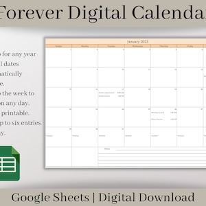 Forever Digital Calendar: Google Sheets Planner (Digital Download)