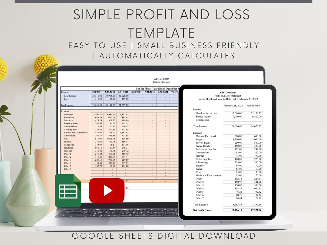 Automated Profit and Loss Statement: Google Sheets Template (digital