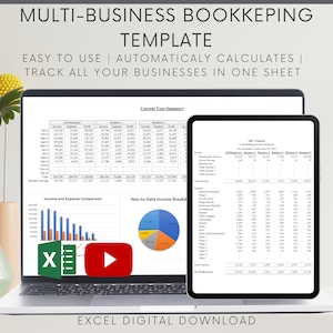 Multi-Business Profit and Loss Spreadsheet, Excel Small Business Template, Perfect income and expense tracker for multiple businesses.