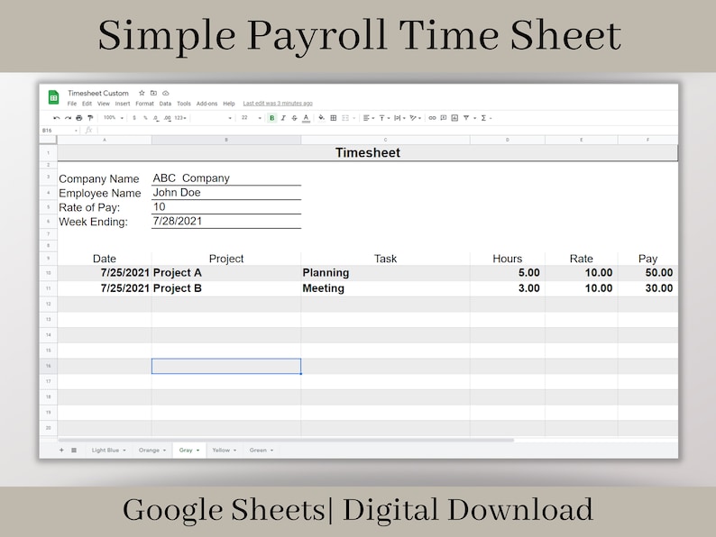 Payroll Time Sheet, Easy to Use Employee Time Card Report, Google ...