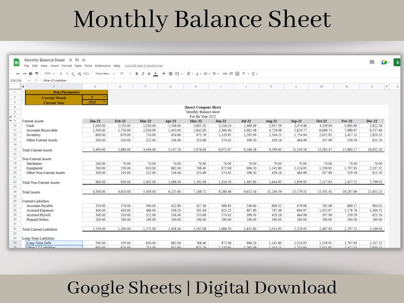 Monthly Balance Sheet, Fillable Google Sheets Template, Track Your