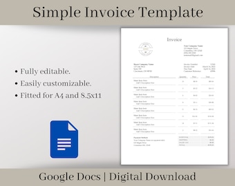 Modèle de facture simple : Google Docs personnalisable (téléchargement numérique)