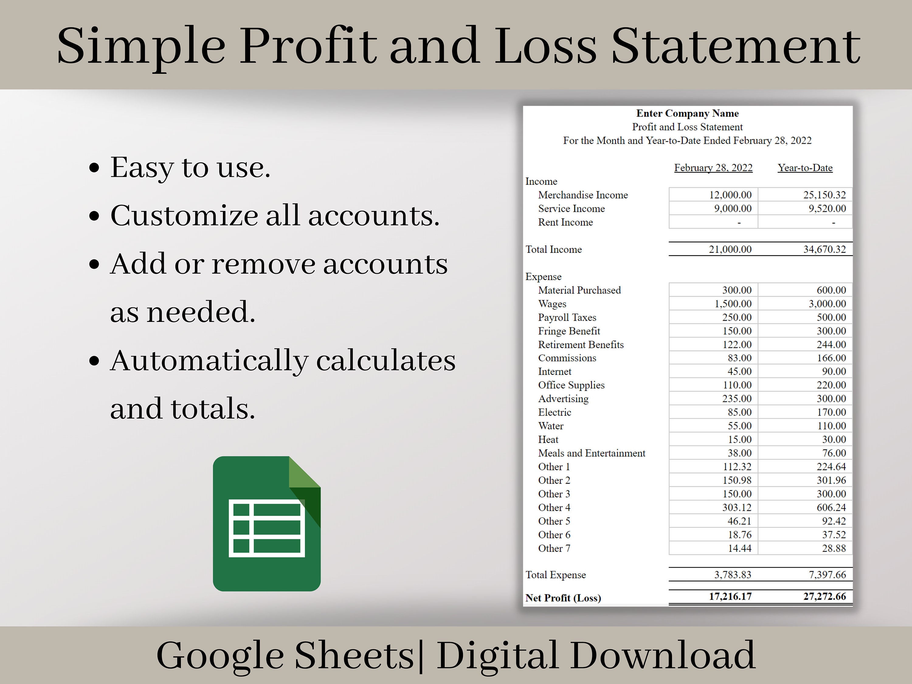 Profit and Loss Google Sheets Template Etsy UK Profit and Loss Google Sheets Template Etsy UK