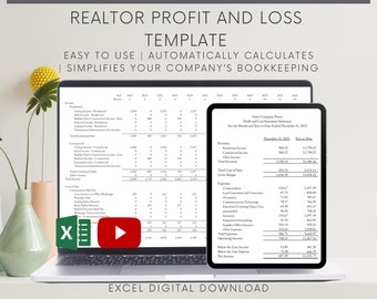 Plantilla de Excel de ganancias y pérdidas de agentes inmobiliarios: Estado de resultados automatizado