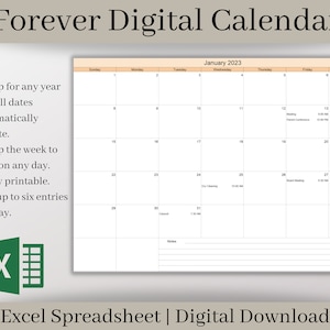 Forever Digital Calendar: Excel Planner Template (Digital Download)