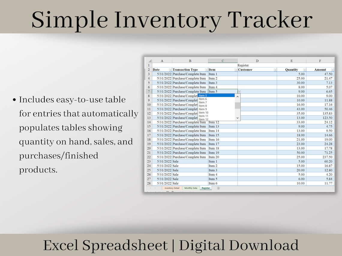 Inventory Tracker, Inventory Management Spreadsheet, Excel Template ...