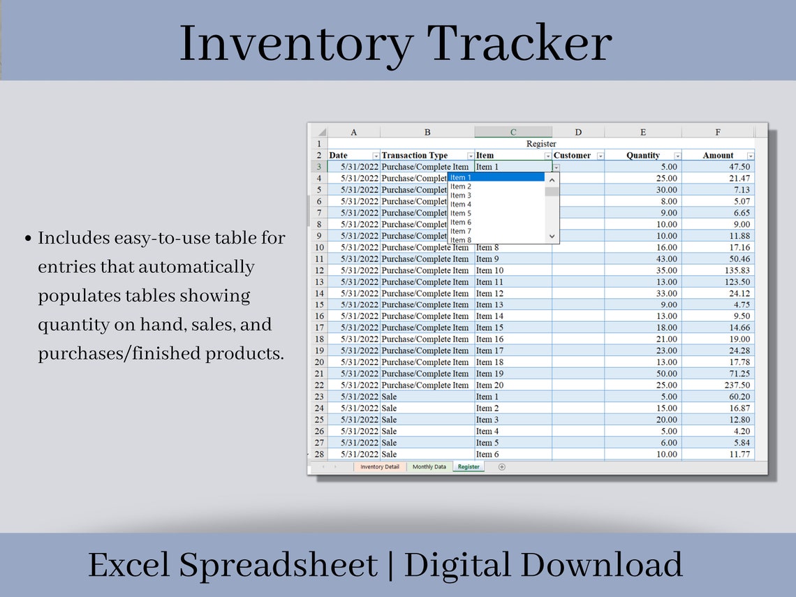 Inventory Tracker Inventory Management Spreadsheet Excel - Etsy