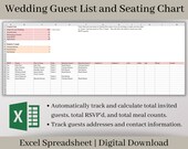 Wedding Guest List & Seating Chart Excel Template (Digital Download)