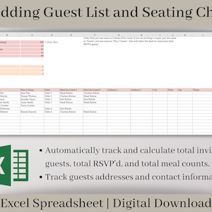 Modèle Excel de liste d'invités et de plan de table pour un mariage (téléchargement numérique)