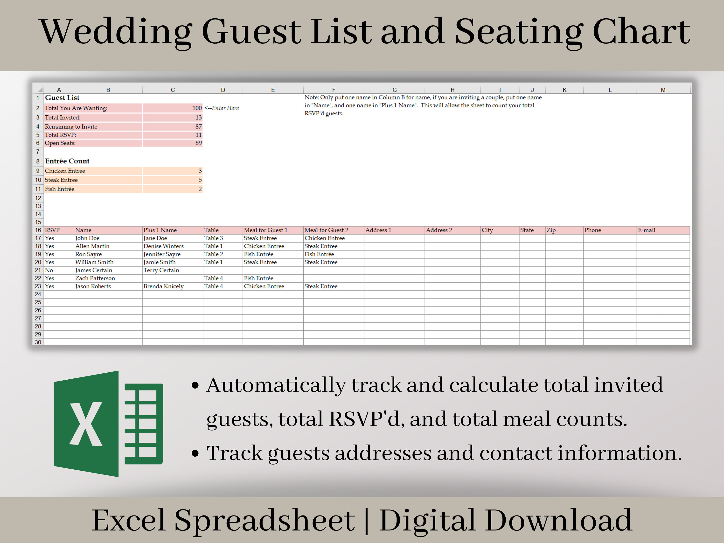 Excel Seating Chart Template