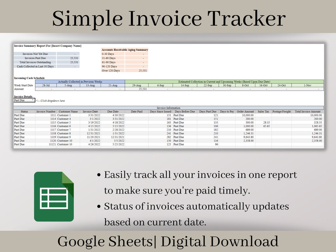 Invoice Tracker Spreadsheet: Small Business Google Sheets Template ...