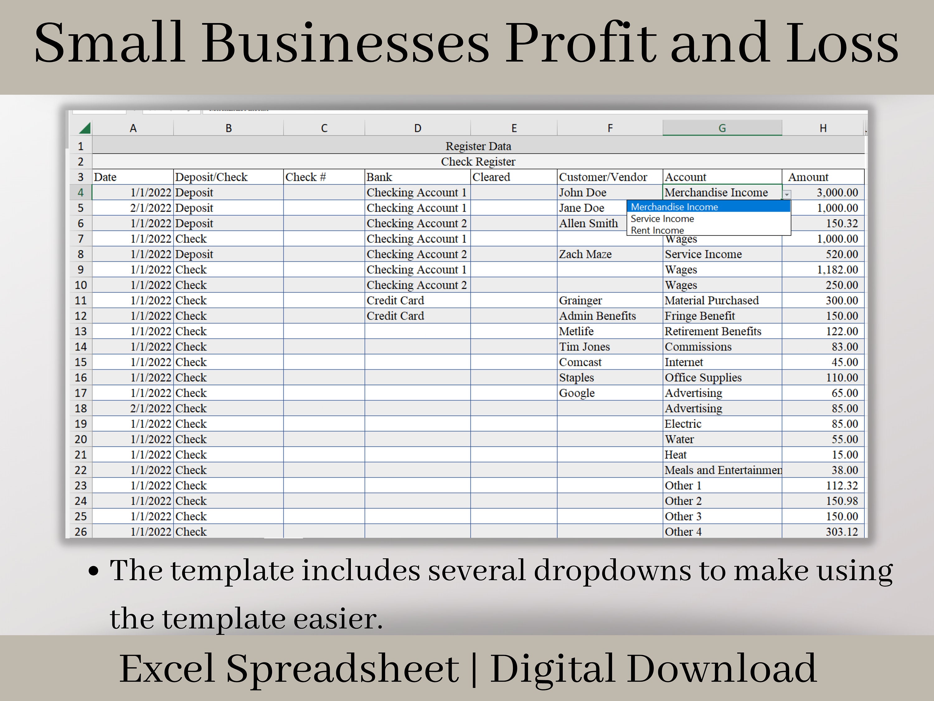 Small Business Bookkeeping Template Profit and Loss Excel Spreadsheet ...