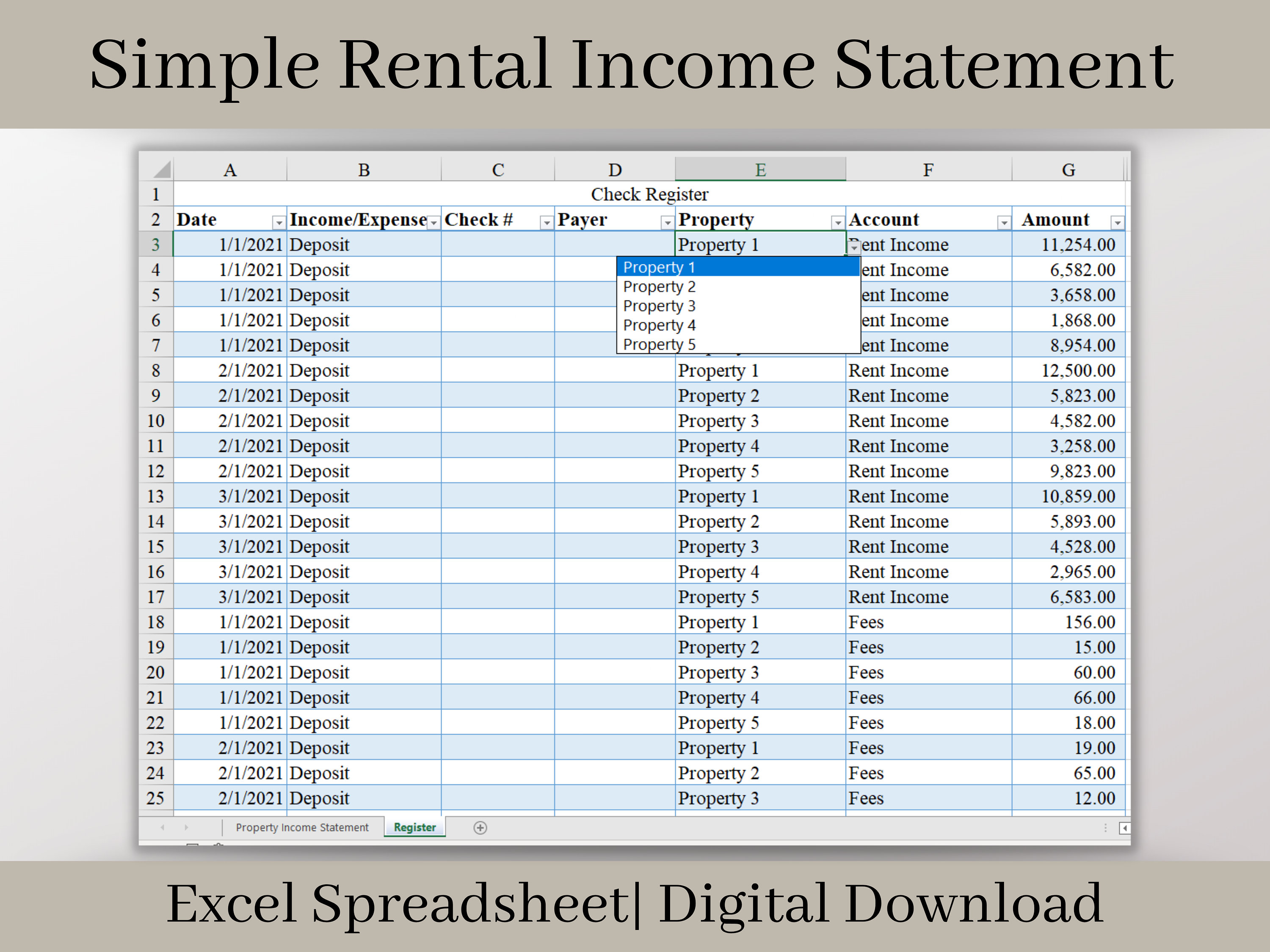 Rental Income Statement Spreadsheet Landlords Template for Excel Rental Income Statement Spreadsheet Landlords Template for Excel