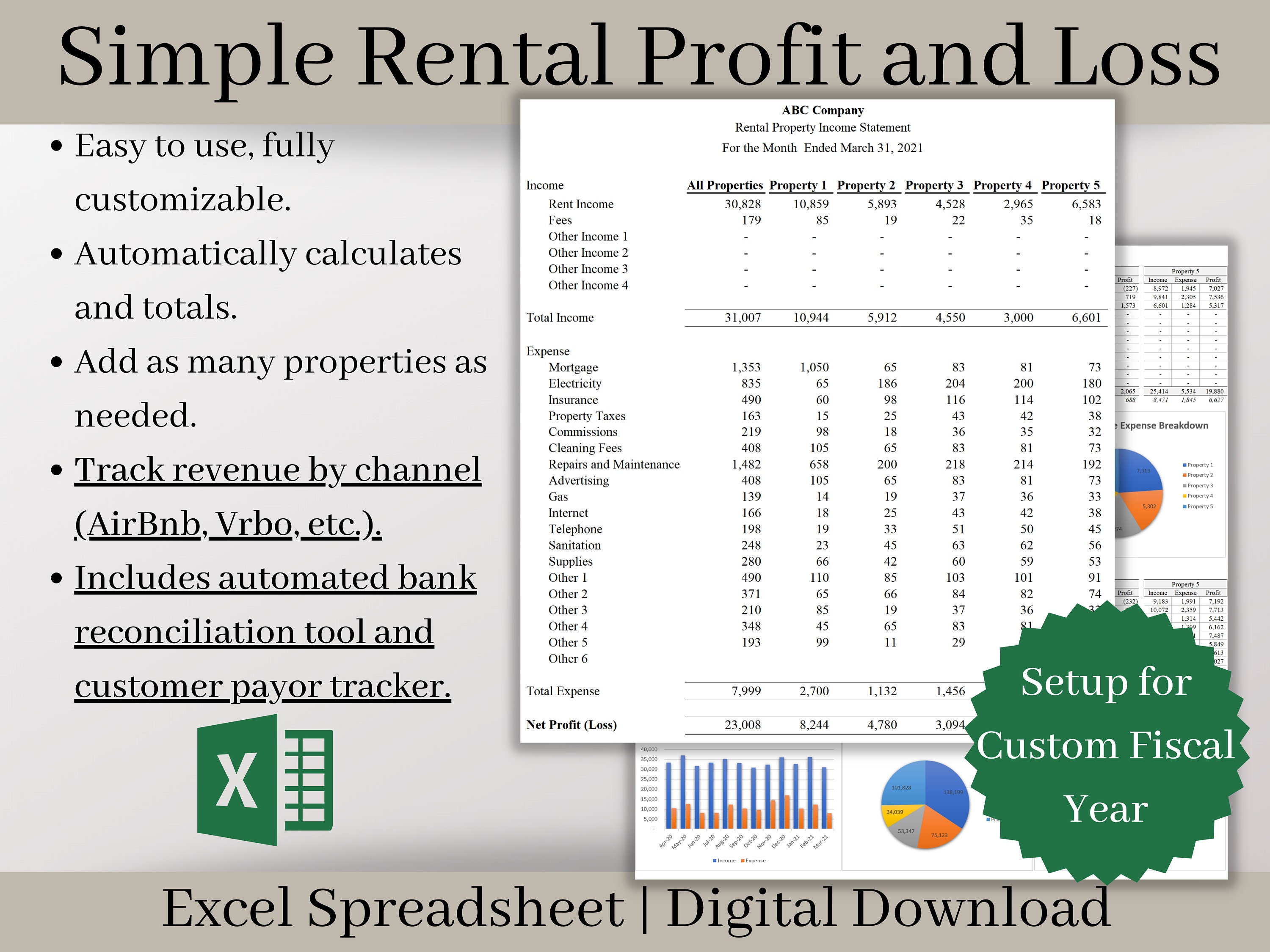 Rental Statement Spreadsheet and Bank Reconciliation Etsy
