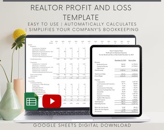 Realtor Profit and Loss Template: Automated Income Statement (Google Sheets)