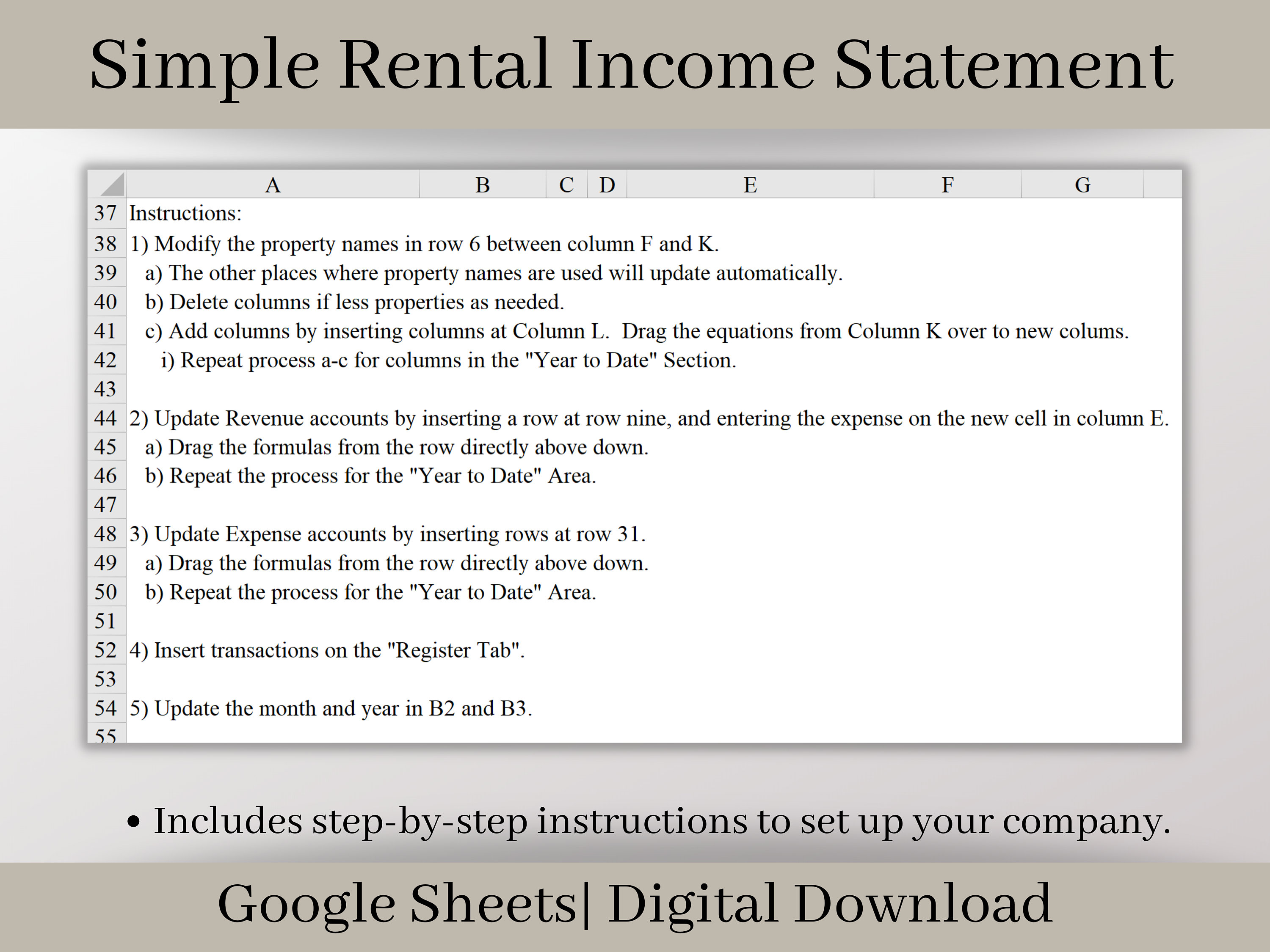 Rental Income Statement Spreadsheet: Landlord Profit & Loss (google ...