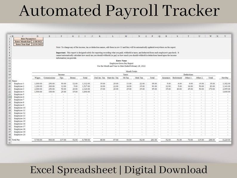 Automated Payroll Report, Easy to Use Employee Payroll Template ...