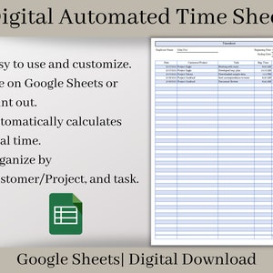 Simple Time Tracker, Google Sheets Template, PDF Printouts Included, Made in 5 Colors