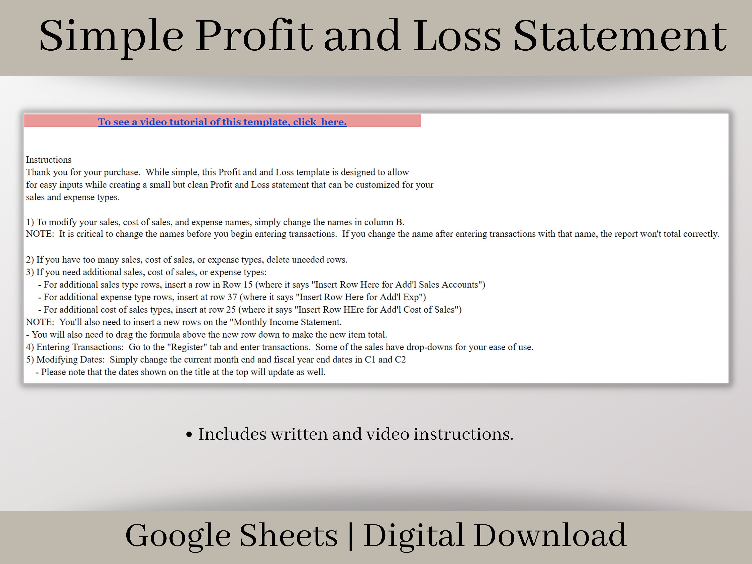 Automated Profit and Loss Statement Google Sheets Template - Etsy