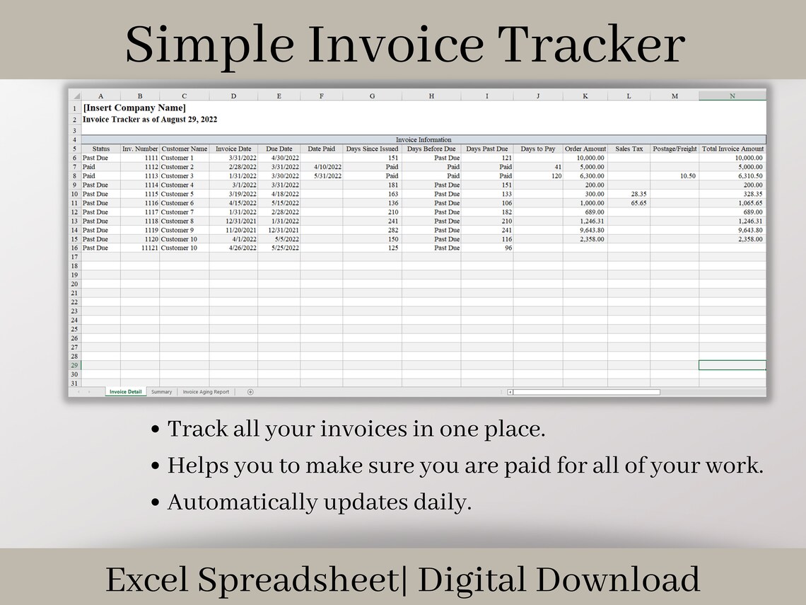 Invoice Tracker Excel Template: Small Business Spreadsheet (digital ...
