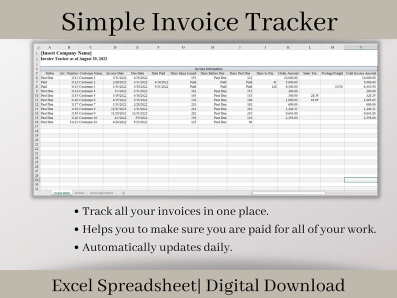 Invoice Tracker Excel Template: Small Business Spreadsheet (digital ...