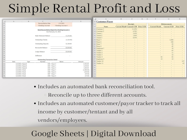 Rental Income Statement Spreadsheet and Bank Reconciliation Tool Rental Income Statement Spreadsheet and Bank Reconciliation Tool