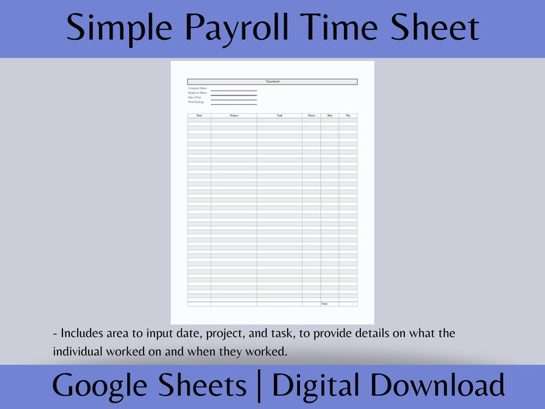 Payroll Time Sheet Easy to Use Employee Time Card Report - Etsy
