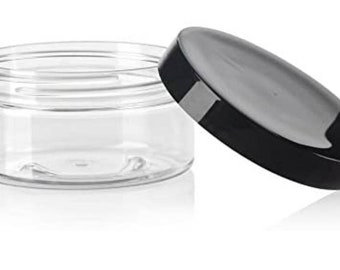Clear PET plastic LOW PROFILE 6oz jar with black lid for body butter and cream