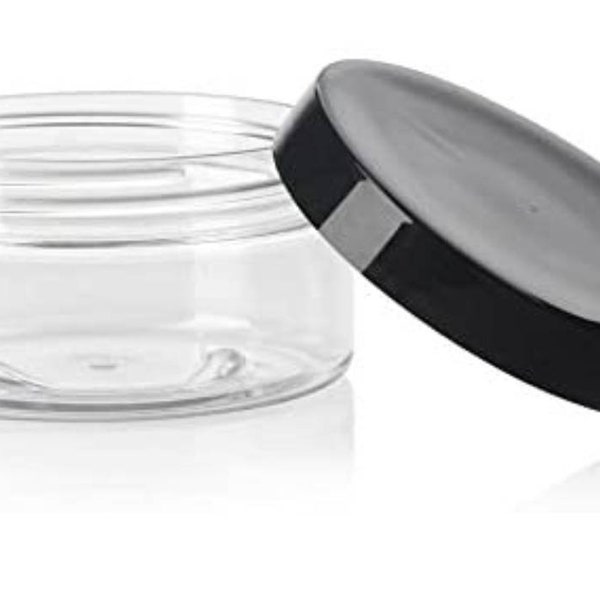 Clear PET plastic LOW PROFILE 6oz jar with black lid for body butter and cream