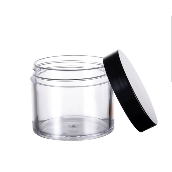 Clear Plastic 6oz (PET) Straight Sided Wide Mouth Containers | Black Screw On