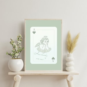 Stampa di carte da gioco Asso di Cuori Quanto siamo fortunati Stampa Stampa estetica retrò alla moda Poster di carte da gioco verde salvia Arte murale