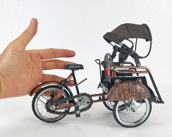 Traditional Antique Classic Handmade Unique Miniature Becak Cycle Pedicab Rickshaw Scale Model Home Decor Decoration Display Piece