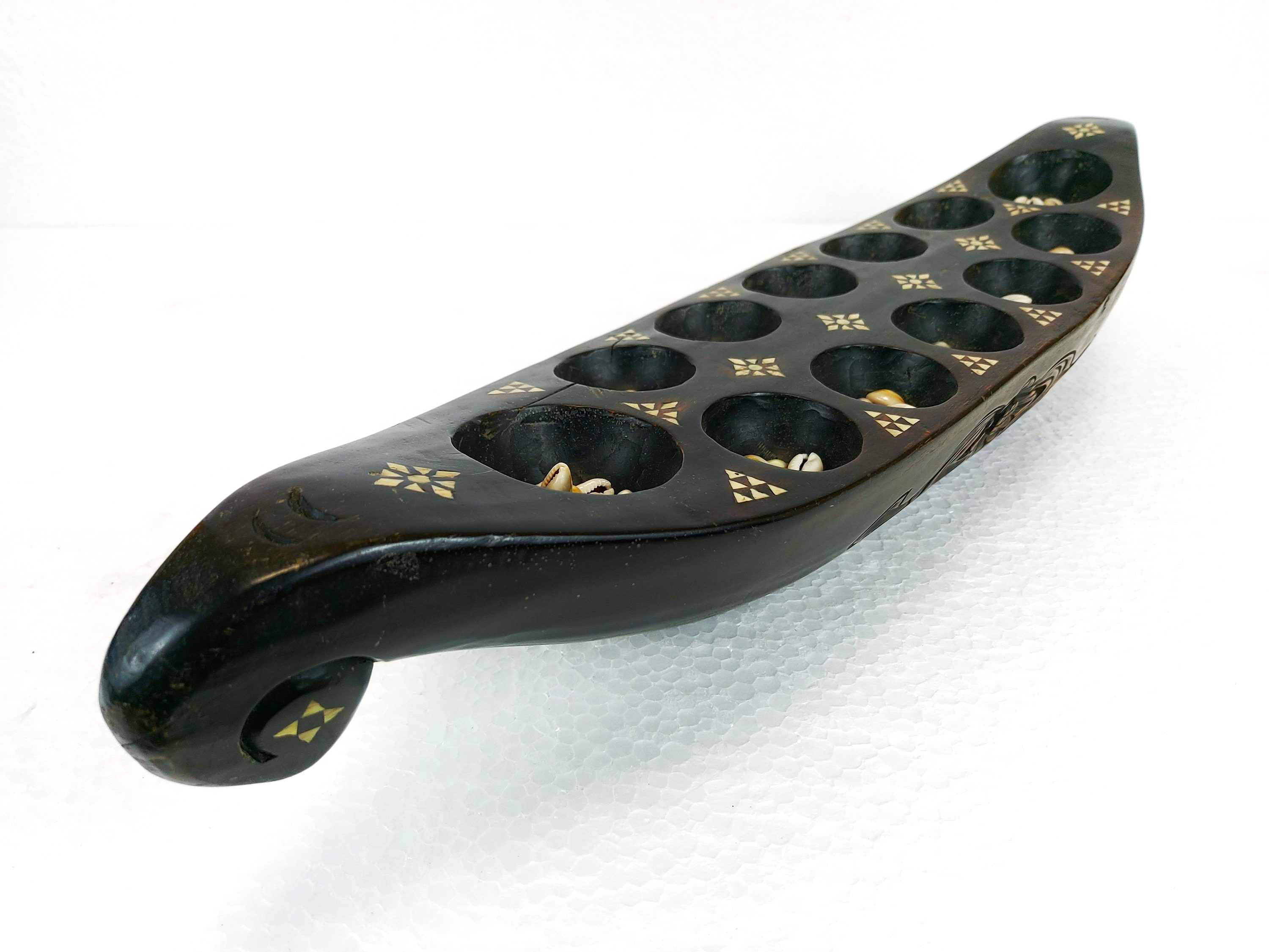 Antique Wooden Mancala Board Game Ship Vintage Home Decor Strategy Game