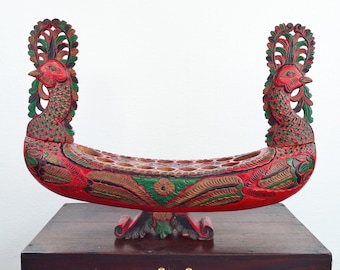 Rare Finds Big Antique Wooden Mancala Board Game Peacock Southeast Asian Folk Art Traditional Toys Congkak Kalaha Sungka Vintage Home Decor