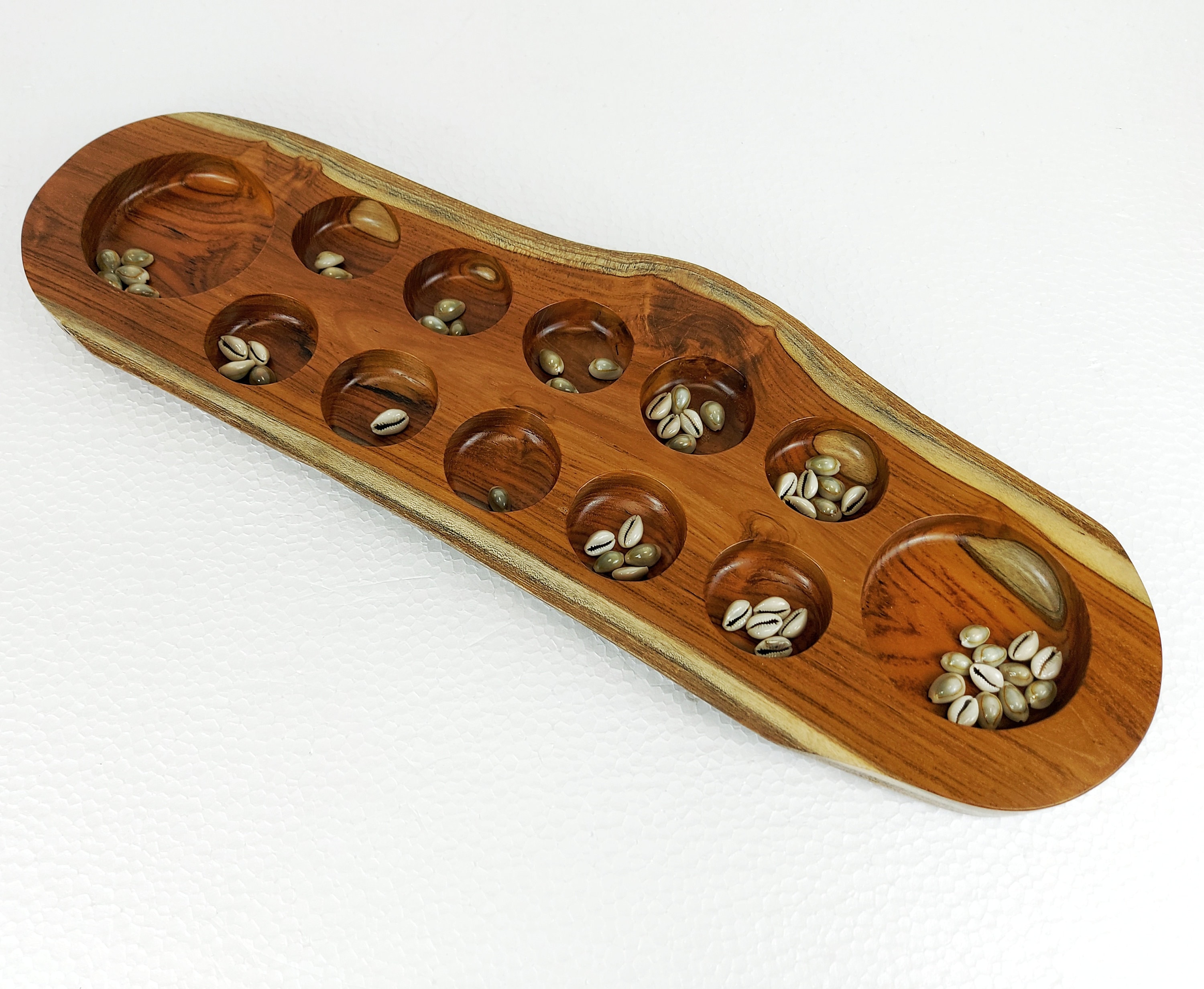 Wooden Teak Wood Mancala Board Game Natural Shape Congkak Kalaha Oware Sungka Filipino Strategy Game Indoor Games Family Game Table Game