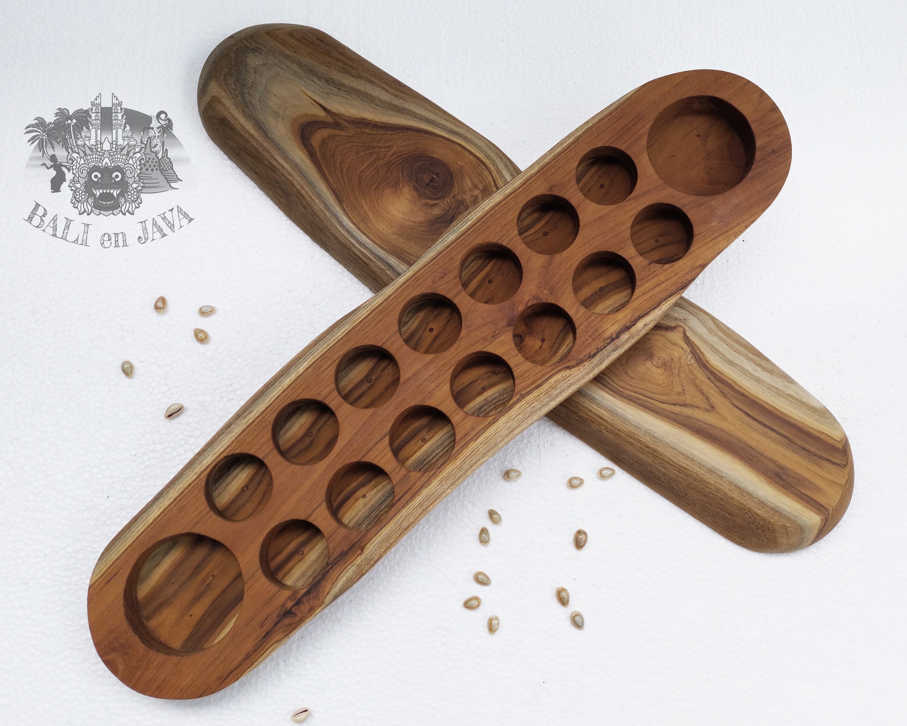 Large 7 Holes Wooden Teak Wood Mancala Board Game Natural Shape Congkak
