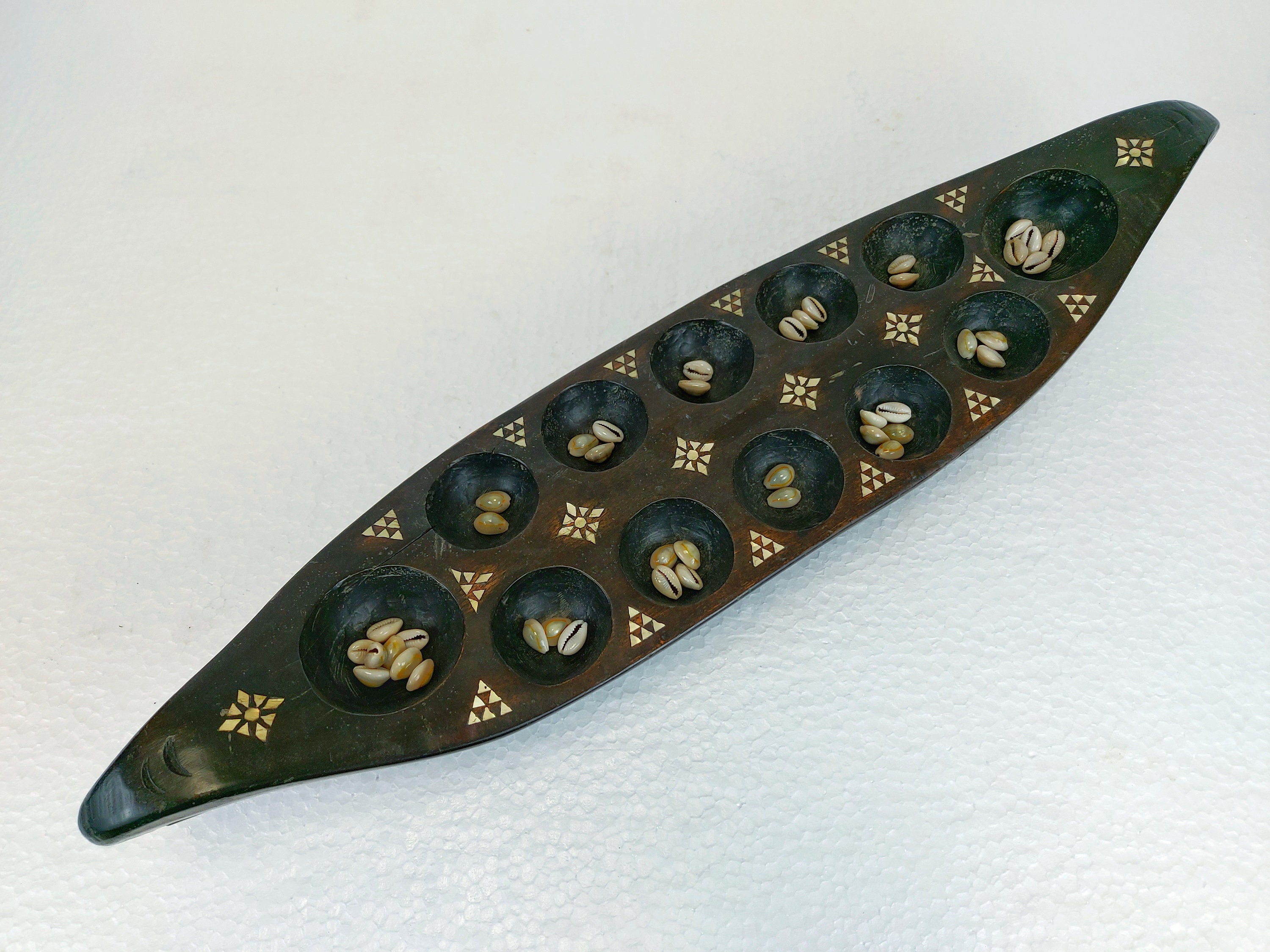 Antique Wooden Mancala Board Game Ship Vintage Home Decor Strategy Game