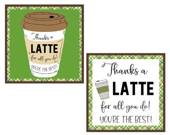 Gracias a Latte Etiquetas imprimibles / Etiquetas de café imprimibles / Gracias imprimibles / Etiqueta de agradecimiento / agradecimiento al maestro