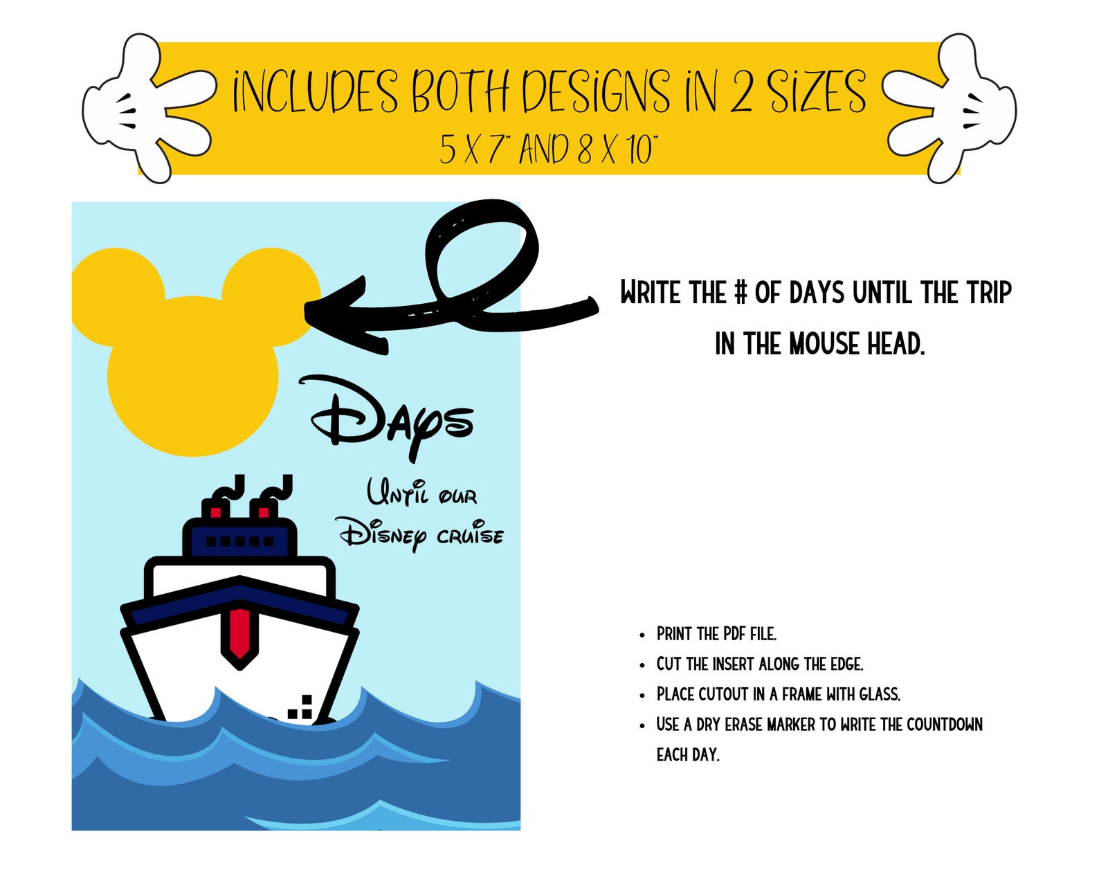 Disney Cruise Countdown Frame Insert Printable | Etsy