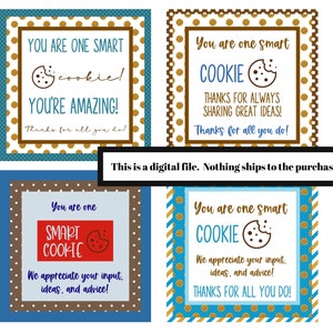 Cookie Candy Printable Tags | One Smart Cookie tags | Thank You printable |  Appreciation candy tag | teacher appreciation | employee appre
