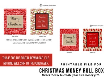 Regalo de rollo de dinero de Navidad imprimible / Ideas de regalos de dinero / Regalos de Navidad / Imprimible para regalo de dinero de caja de pañuelos de Navidad