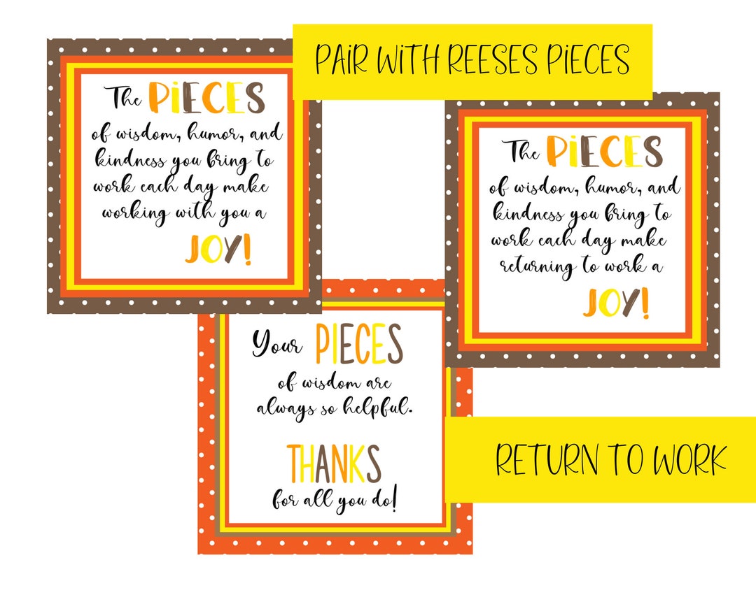 Return to Work Gift Reese's Pieces Candy Printable Tag Etsy