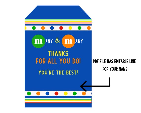 M and M's Candy Tag Printable Appreciation Tag Thank | Etsy