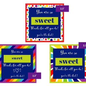 Sweet Candy Printable Tags | Thank You Candy tags | Thank You printable | Appreciation candy tag | teacher appreciation