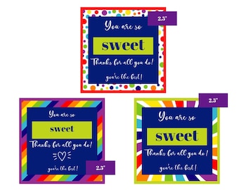 Sweet Candy Printable Tags | Thank You Candy tags | Thank You printable | Appreciation candy tag | teacher appreciation