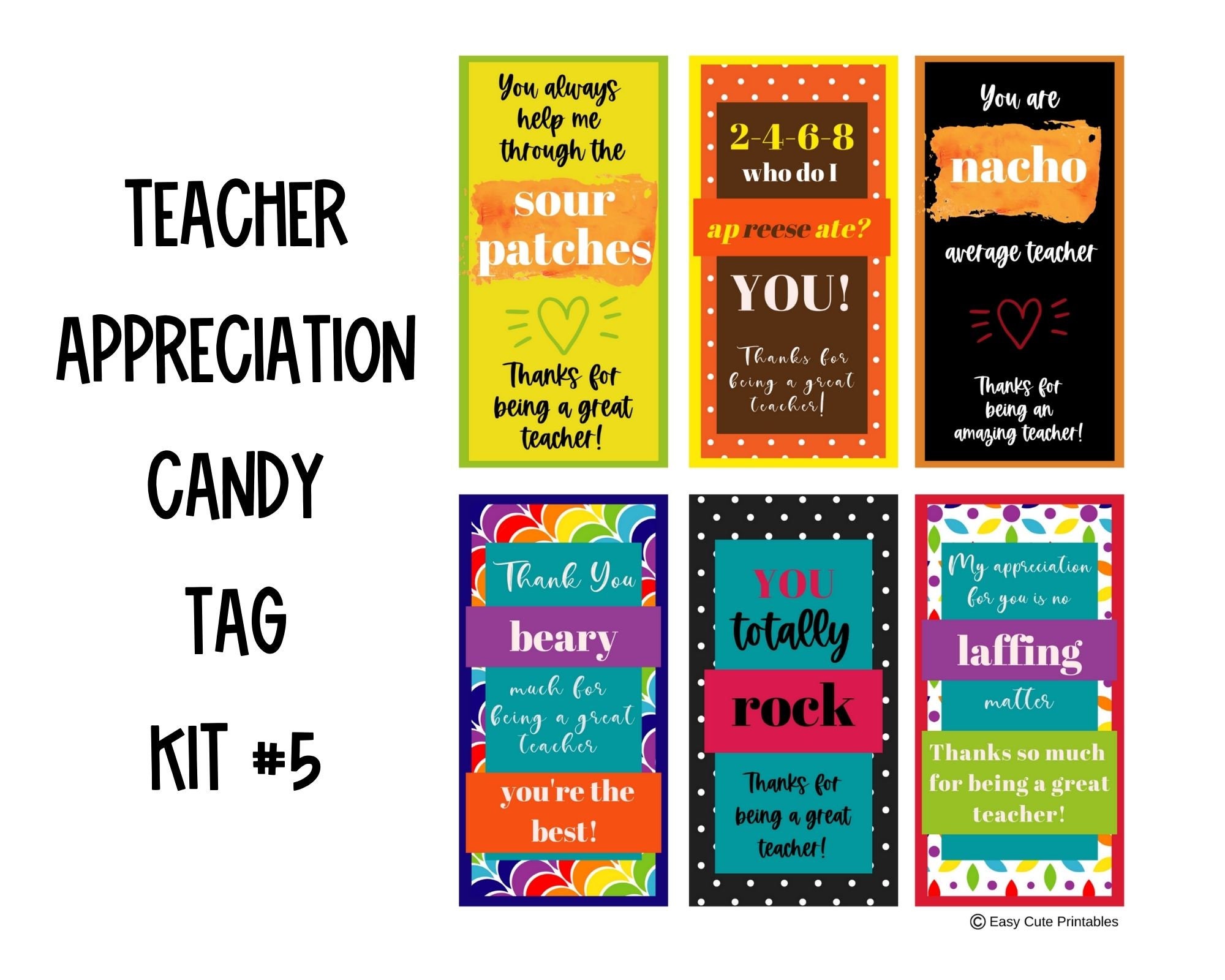Teacher Appreciation Candy Tag Kit Features 6 Different Candy Etsy