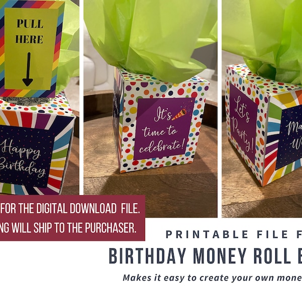 Birthday Money Roll Gift Printable | Money Gift Ideas | Birthday Gifts | Printable For Birthday Tissue Box Money Gift