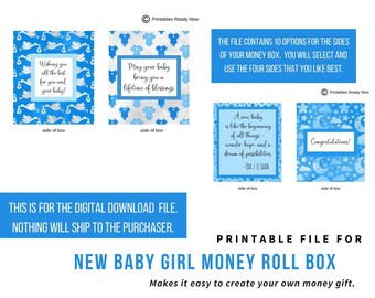 Nuevo regalo de rollo de dinero para bebés imprimible / Ideas de regalos de dinero / Nuevos regalos para bebés / Imprimible para regalo de dinero de caja de pañuelos para bebés