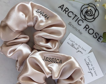 Bridesmaids Gift Champagne Scrunchie for Bridesmaid Proposal Box, Personalized Gift for Bride, Custom Embroidered Scrunchie for Bridal Party